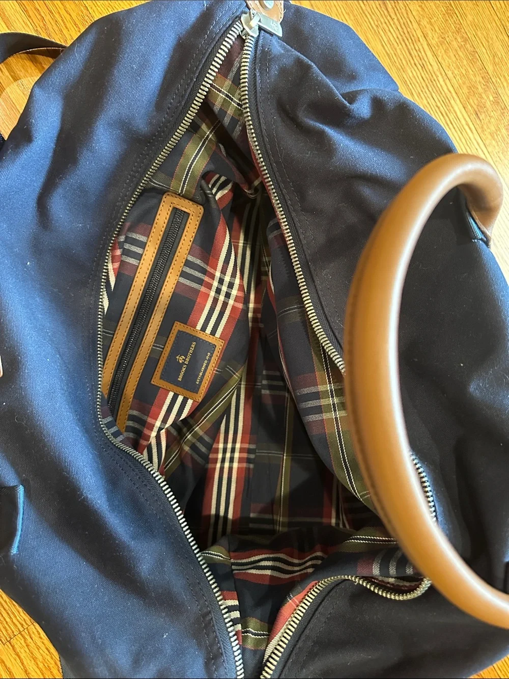 Brooks Brothers x NY Rangers Navy Duffel Bag with Brown Accents